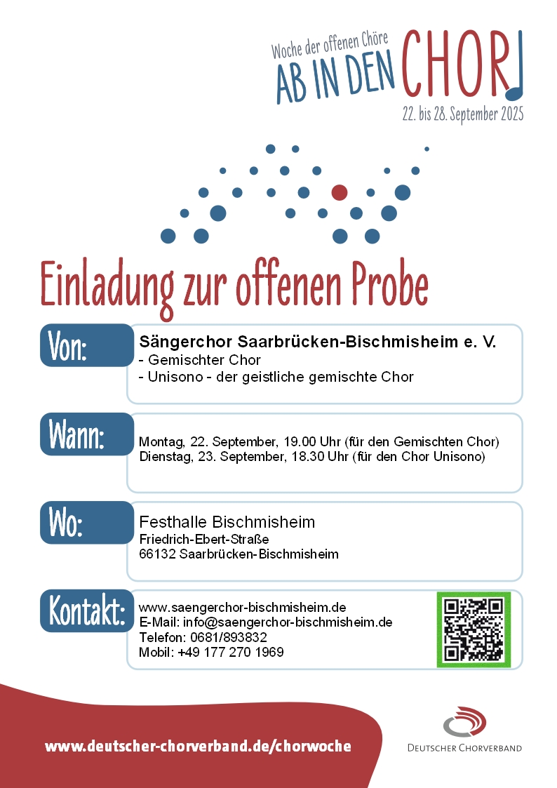 Ab in den Chor!!! Offene Probe beim Sängerchor Bischmisheim